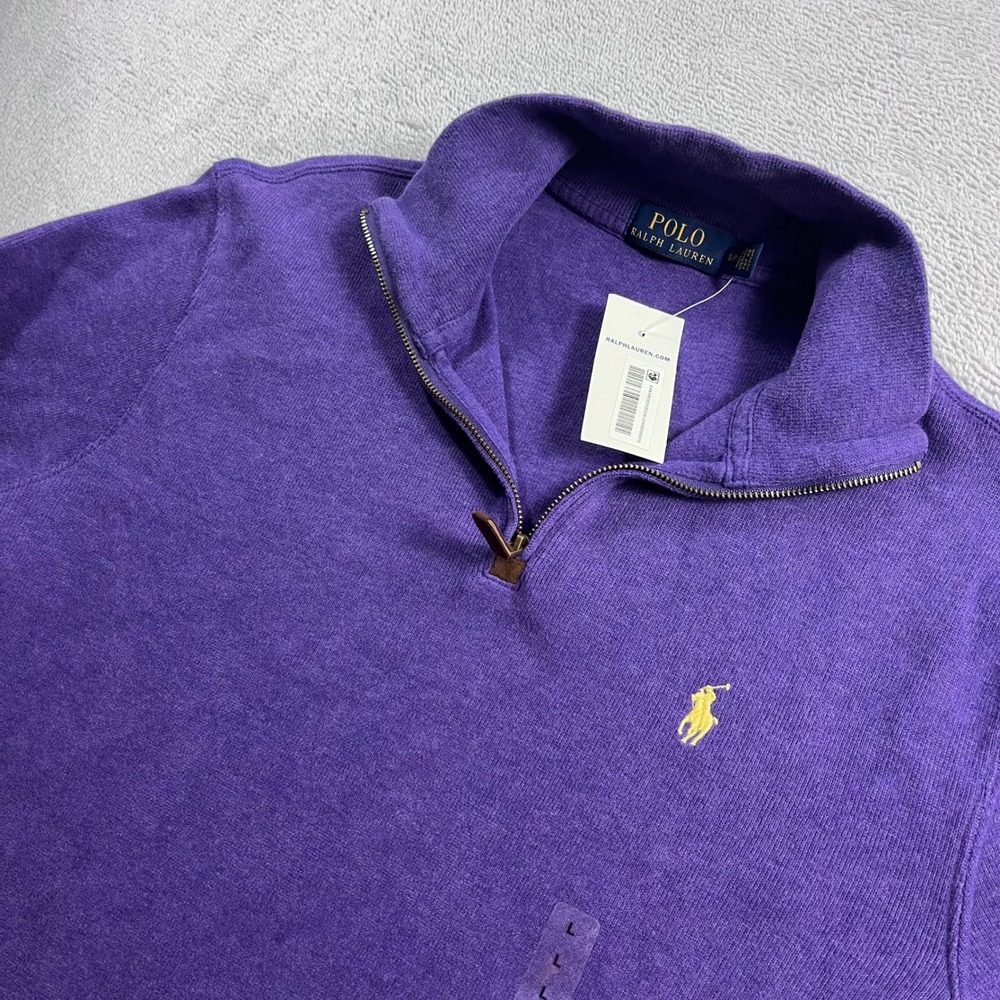 Polo Ralph Lauren Mens Quarter Zip Pullover Purple Sweater Small NWT